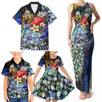 Personalized West Coast Eagles Football Family Matching Tank Maxi Dress and Hawaiian Shirt Tropical Hibiscus Flowers - Pacific Fusion Style