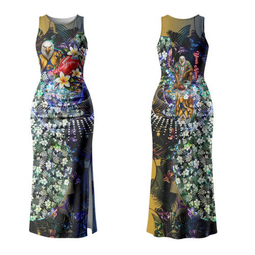 Personalized West Coast Eagles Football Family Matching Tank Maxi Dress and Hawaiian Shirt Tropical Hibiscus Flowers - Pacific Fusion Style