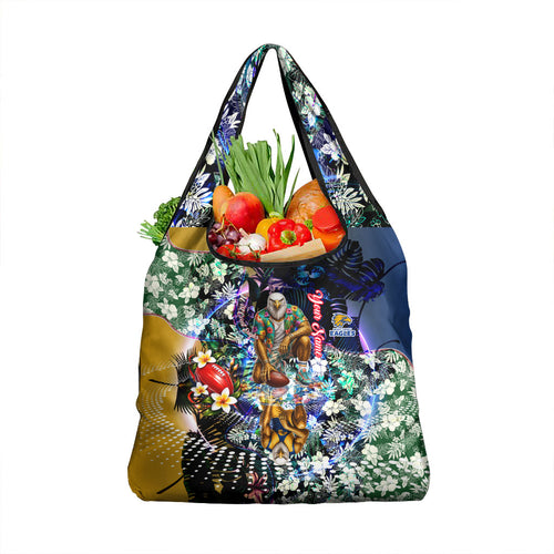 Personalized West Coast Eagles Football Grocery Bag Tropical Hibiscus Flowers - Pacific Fusion Style