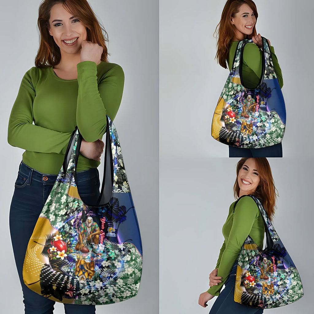 Personalized West Coast Eagles Football Grocery Bag Tropical Hibiscus Flowers - Pacific Fusion Style