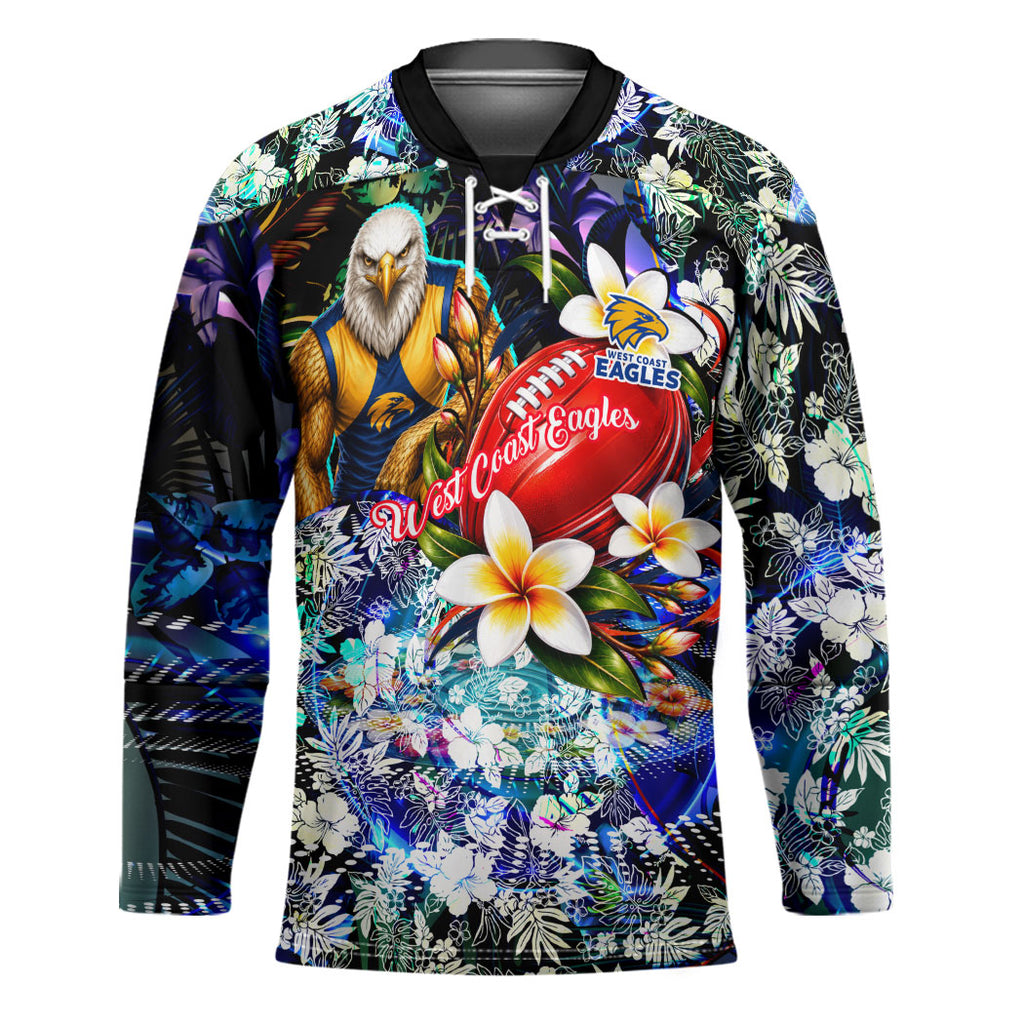 Personalized West Coast Eagles Football Hockey Jersey Tropical Hibiscus Flowers - Pacific Fusion Style
