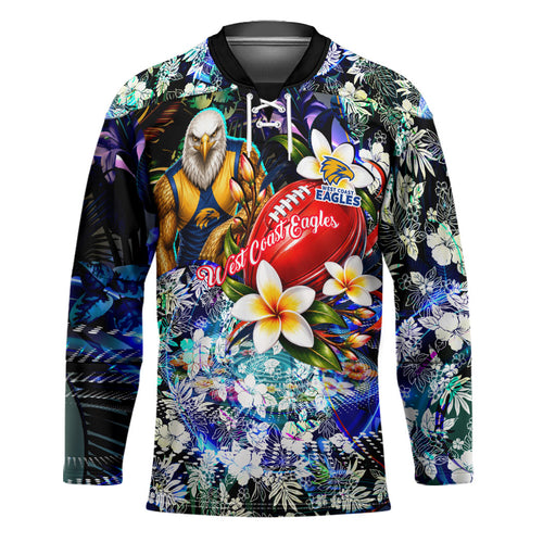 Personalized West Coast Eagles Football Hockey Jersey Tropical Hibiscus Flowers - Pacific Fusion Style