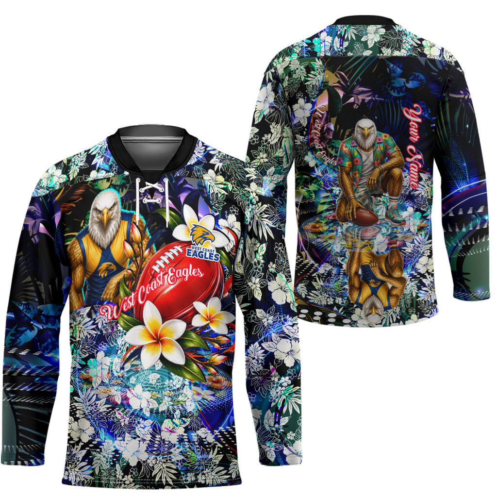 Personalized West Coast Eagles Football Hockey Jersey Tropical Hibiscus Flowers - Pacific Fusion Style