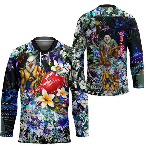 Personalized West Coast Eagles Football Hockey Jersey Tropical Hibiscus Flowers - Pacific Fusion Style