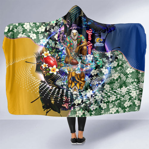Personalized West Coast Eagles Football Hooded Blanket Tropical Hibiscus Flowers - Pacific Fusion Style