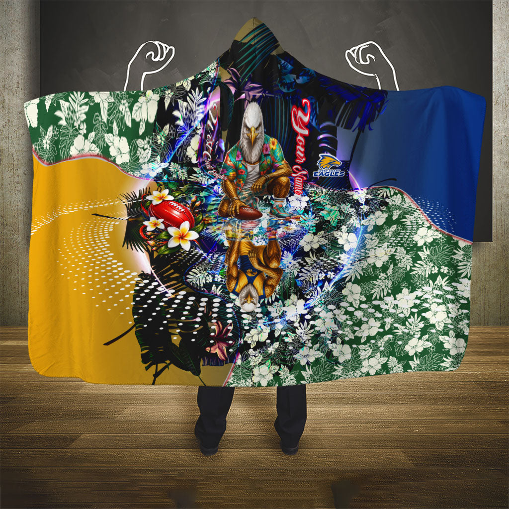 Personalized West Coast Eagles Football Hooded Blanket Tropical Hibiscus Flowers - Pacific Fusion Style