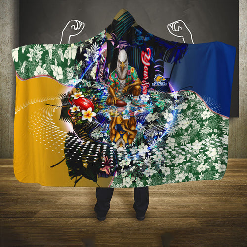 Personalized West Coast Eagles Football Hooded Blanket Tropical Hibiscus Flowers - Pacific Fusion Style