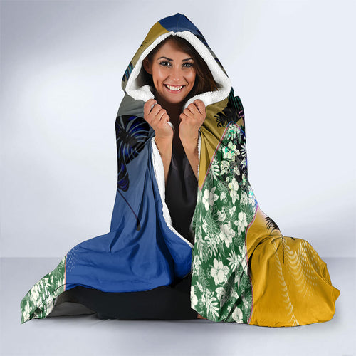 Personalized West Coast Eagles Football Hooded Blanket Tropical Hibiscus Flowers - Pacific Fusion Style