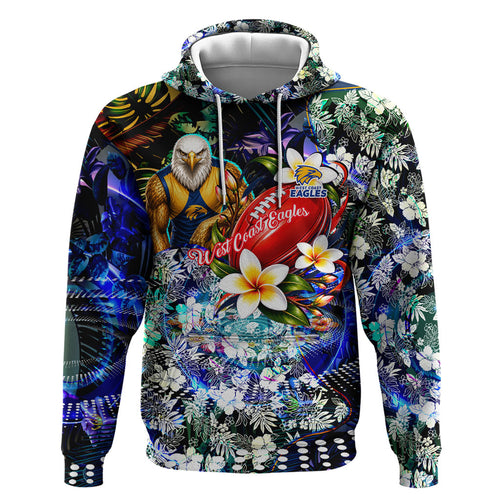 Personalized West Coast Eagles Football Hoodie Tropical Hibiscus Flowers - Pacific Fusion Style