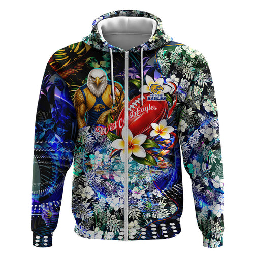 Personalized West Coast Eagles Football Hoodie Tropical Hibiscus Flowers - Pacific Fusion Style