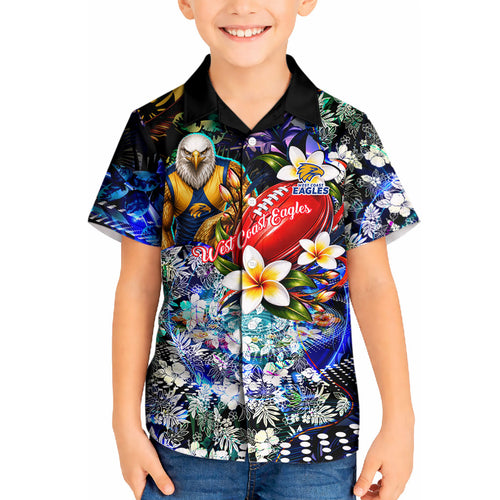 Personalized West Coast Eagles Football Kid Hawaiian Shirt Tropical Hibiscus Flowers - Pacific Fusion Style