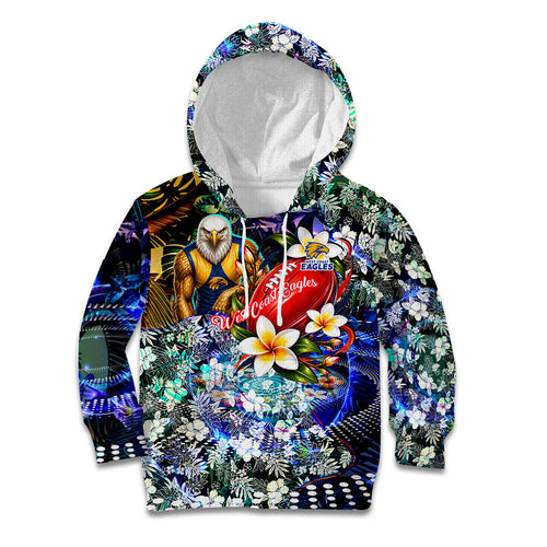 Personalized West Coast Eagles Football Kid Hoodie Tropical Hibiscus Flowers - Pacific Fusion Style