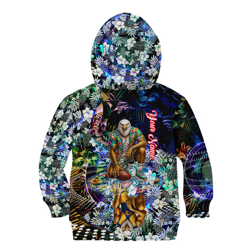Personalized West Coast Eagles Football Kid Hoodie Tropical Hibiscus Flowers - Pacific Fusion Style