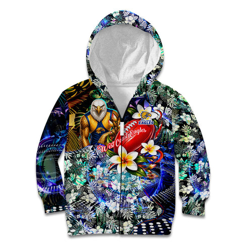 Personalized West Coast Eagles Football Kid Hoodie Tropical Hibiscus Flowers - Pacific Fusion Style