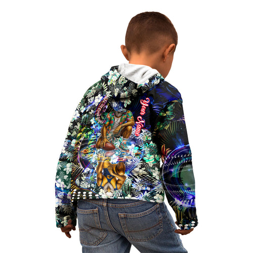 Personalized West Coast Eagles Football Kid Hoodie Tropical Hibiscus Flowers - Pacific Fusion Style