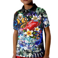 Personalized West Coast Eagles Football Kid Polo Shirt Tropical Hibiscus Flowers - Pacific Fusion Style