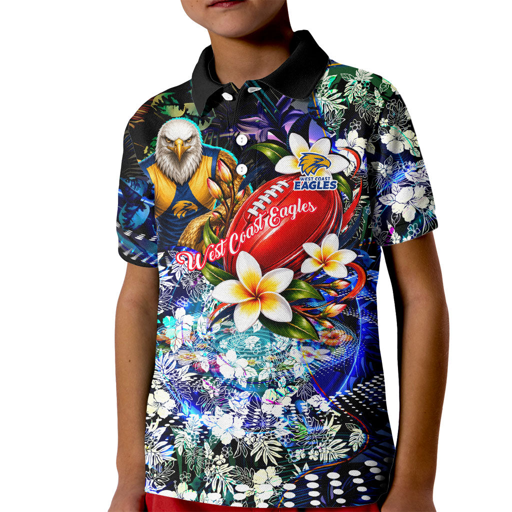 Personalized West Coast Eagles Football Kid Polo Shirt Tropical Hibiscus Flowers - Pacific Fusion Style