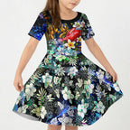Personalized West Coast Eagles Football Kid Short Sleeve Dress Tropical Hibiscus Flowers - Pacific Fusion Style