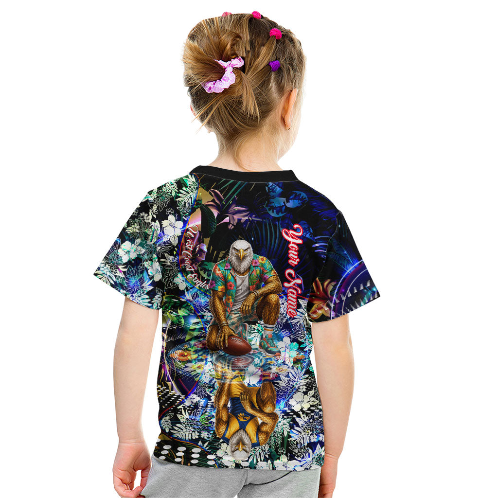 Personalized West Coast Eagles Football Kid T Shirt Tropical Hibiscus Flowers - Pacific Fusion Style