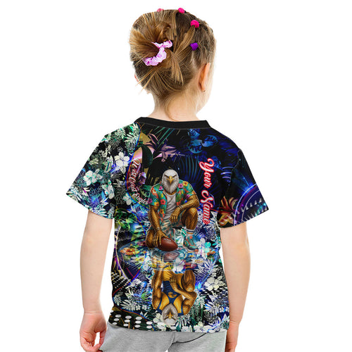 Personalized West Coast Eagles Football Kid T Shirt Tropical Hibiscus Flowers - Pacific Fusion Style