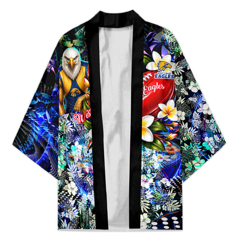 Personalized West Coast Eagles Football Kimono Tropical Hibiscus Flowers - Pacific Fusion Style