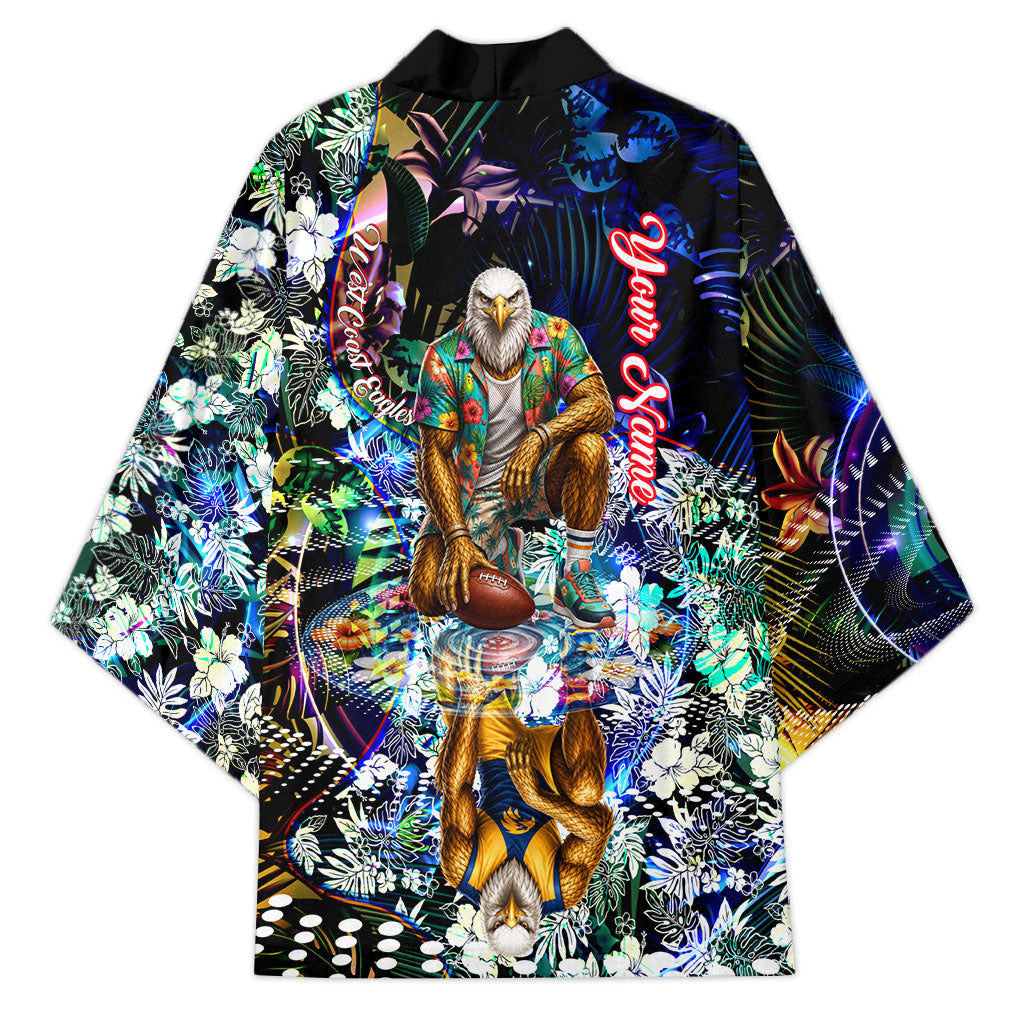 Personalized West Coast Eagles Football Kimono Tropical Hibiscus Flowers - Pacific Fusion Style