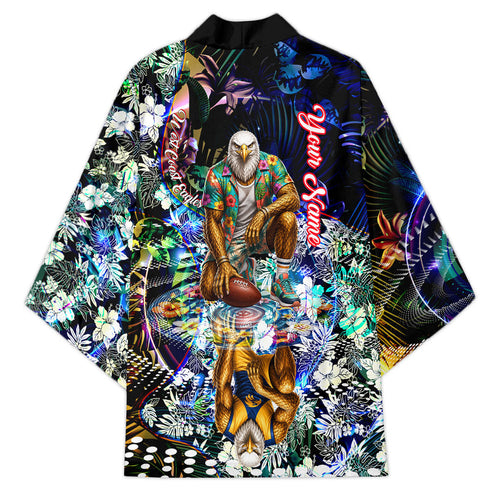 Personalized West Coast Eagles Football Kimono Tropical Hibiscus Flowers - Pacific Fusion Style