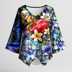 Personalized West Coast Eagles Football Kimono Sleeve Blouse Tropical Hibiscus Flowers - Pacific Fusion Style