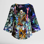 Personalized West Coast Eagles Football Kimono Sleeve Blouse Tropical Hibiscus Flowers - Pacific Fusion Style
