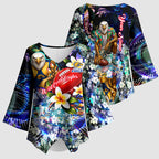 Personalized West Coast Eagles Football Kimono Sleeve Blouse Tropical Hibiscus Flowers - Pacific Fusion Style