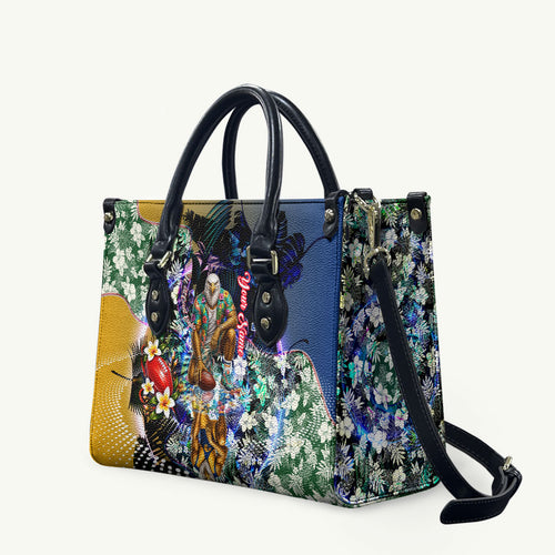 Personalized West Coast Eagles Football Leather Bag Tropical Hibiscus Flowers - Pacific Fusion Style