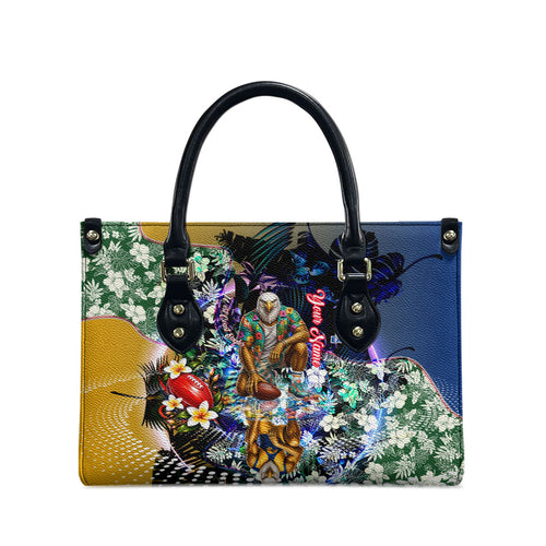 Personalized West Coast Eagles Football Leather Bag Tropical Hibiscus Flowers - Pacific Fusion Style