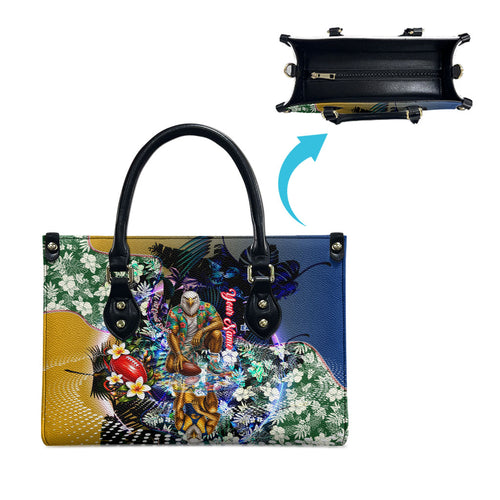 Personalized West Coast Eagles Football Leather Bag Tropical Hibiscus Flowers - Pacific Fusion Style