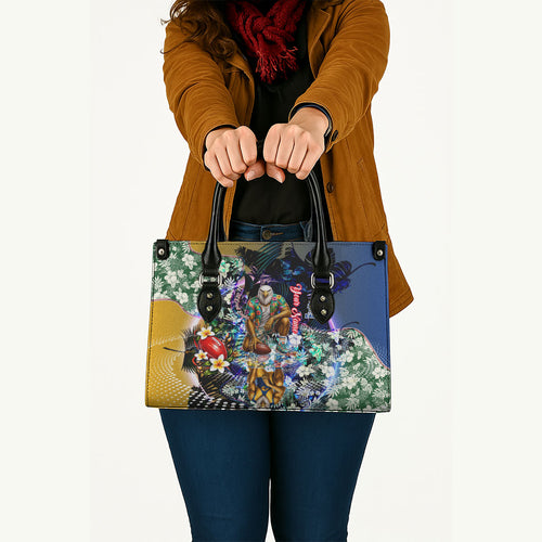 Personalized West Coast Eagles Football Leather Bag Tropical Hibiscus Flowers - Pacific Fusion Style