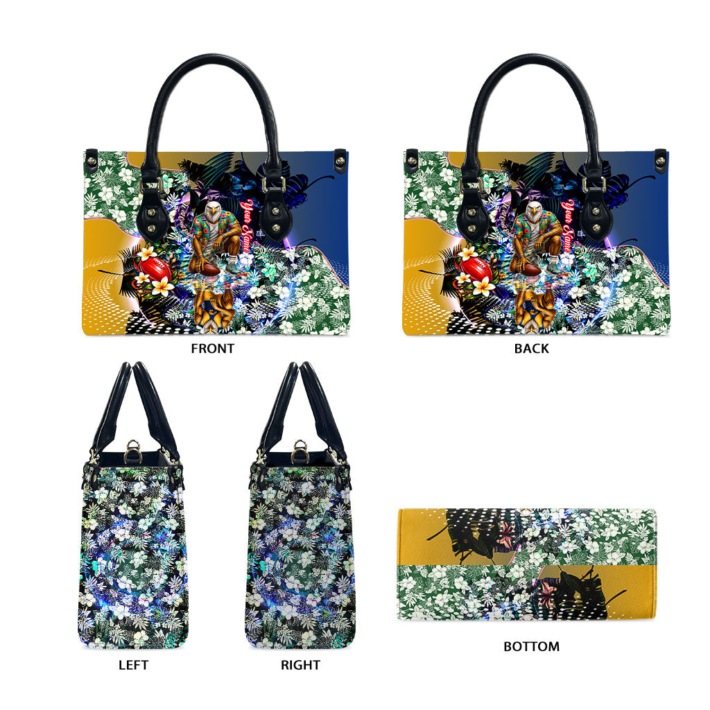 Personalized West Coast Eagles Football Leather Bag Tropical Hibiscus Flowers - Pacific Fusion Style