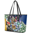 Personalized West Coast Eagles Football Leather Tote Bag Tropical Hibiscus Flowers - Pacific Fusion Style
