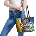 Personalized West Coast Eagles Football Leather Tote Bag Tropical Hibiscus Flowers - Pacific Fusion Style