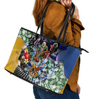 Personalized West Coast Eagles Football Leather Tote Bag Tropical Hibiscus Flowers - Pacific Fusion Style