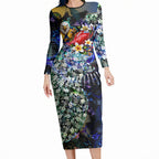 Personalized West Coast Eagles Football Long Sleeve Bodycon Dress Tropical Hibiscus Flowers - Pacific Fusion Style