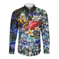 Personalized West Coast Eagles Football Long Sleeve Button Shirt Tropical Hibiscus Flowers - Pacific Fusion Style