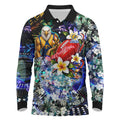 Personalized West Coast Eagles Football Long Sleeve Polo Shirt Tropical Hibiscus Flowers - Pacific Fusion Style