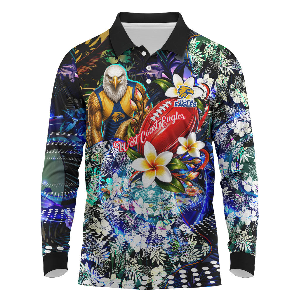 Personalized West Coast Eagles Football Long Sleeve Polo Shirt Tropical Hibiscus Flowers - Pacific Fusion Style