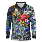 Personalized West Coast Eagles Football Long Sleeve Polo Shirt Tropical Hibiscus Flowers - Pacific Fusion Style