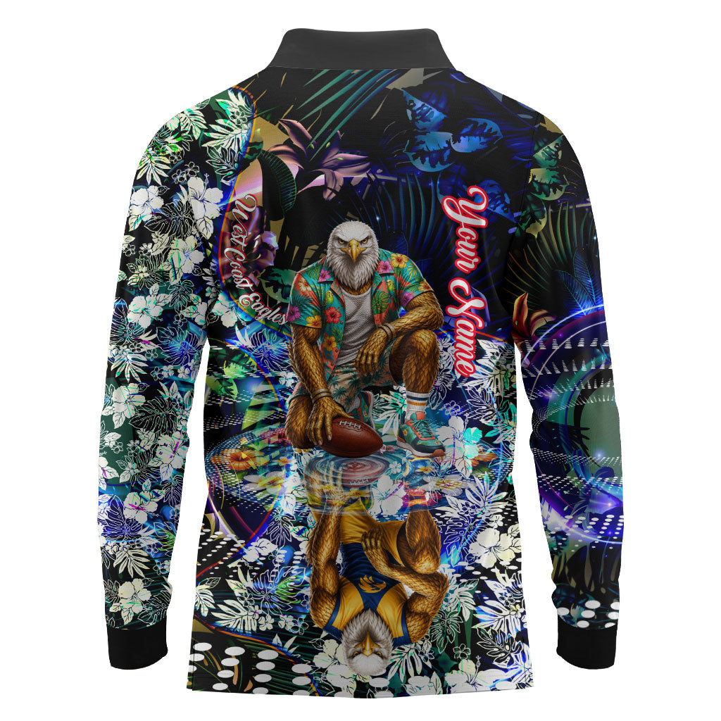Personalized West Coast Eagles Football Long Sleeve Polo Shirt Tropical Hibiscus Flowers - Pacific Fusion Style