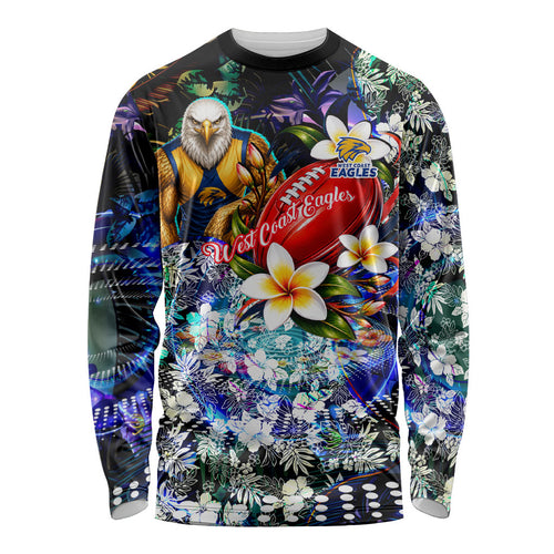Personalized West Coast Eagles Football Long Sleeve Shirt Tropical Hibiscus Flowers - Pacific Fusion Style