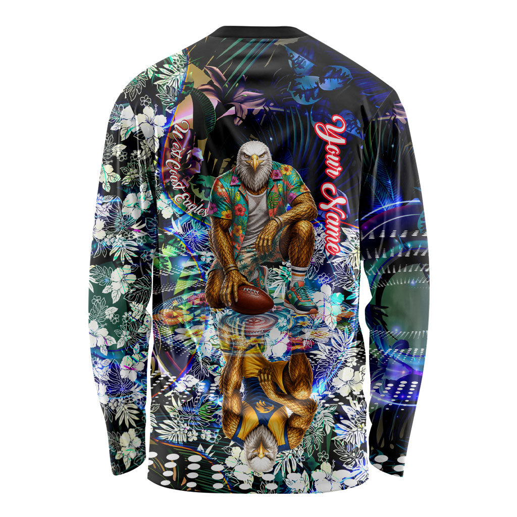 Personalized West Coast Eagles Football Long Sleeve Shirt Tropical Hibiscus Flowers - Pacific Fusion Style