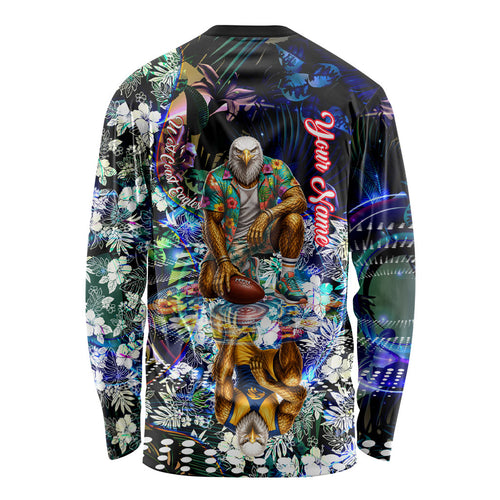 Personalized West Coast Eagles Football Long Sleeve Shirt Tropical Hibiscus Flowers - Pacific Fusion Style