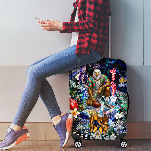 Personalized West Coast Eagles Football Luggage Cover Tropical Hibiscus Flowers - Pacific Fusion Style