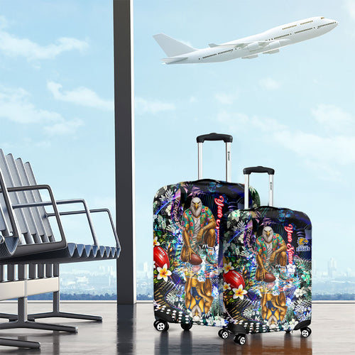 Personalized West Coast Eagles Football Luggage Cover Tropical Hibiscus Flowers - Pacific Fusion Style