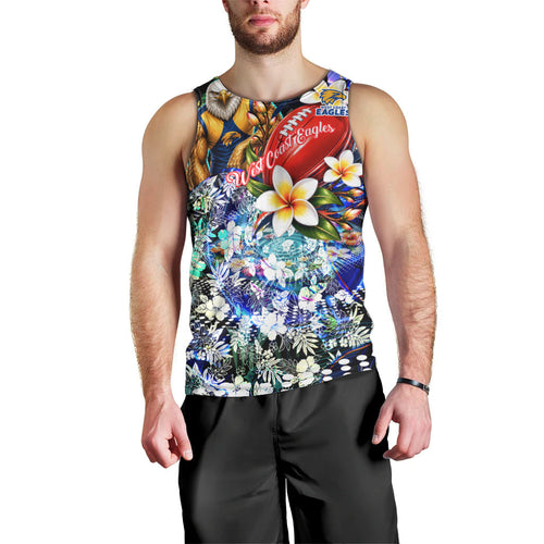 Personalized West Coast Eagles Football Men Tank Top Tropical Hibiscus Flowers - Pacific Fusion Style